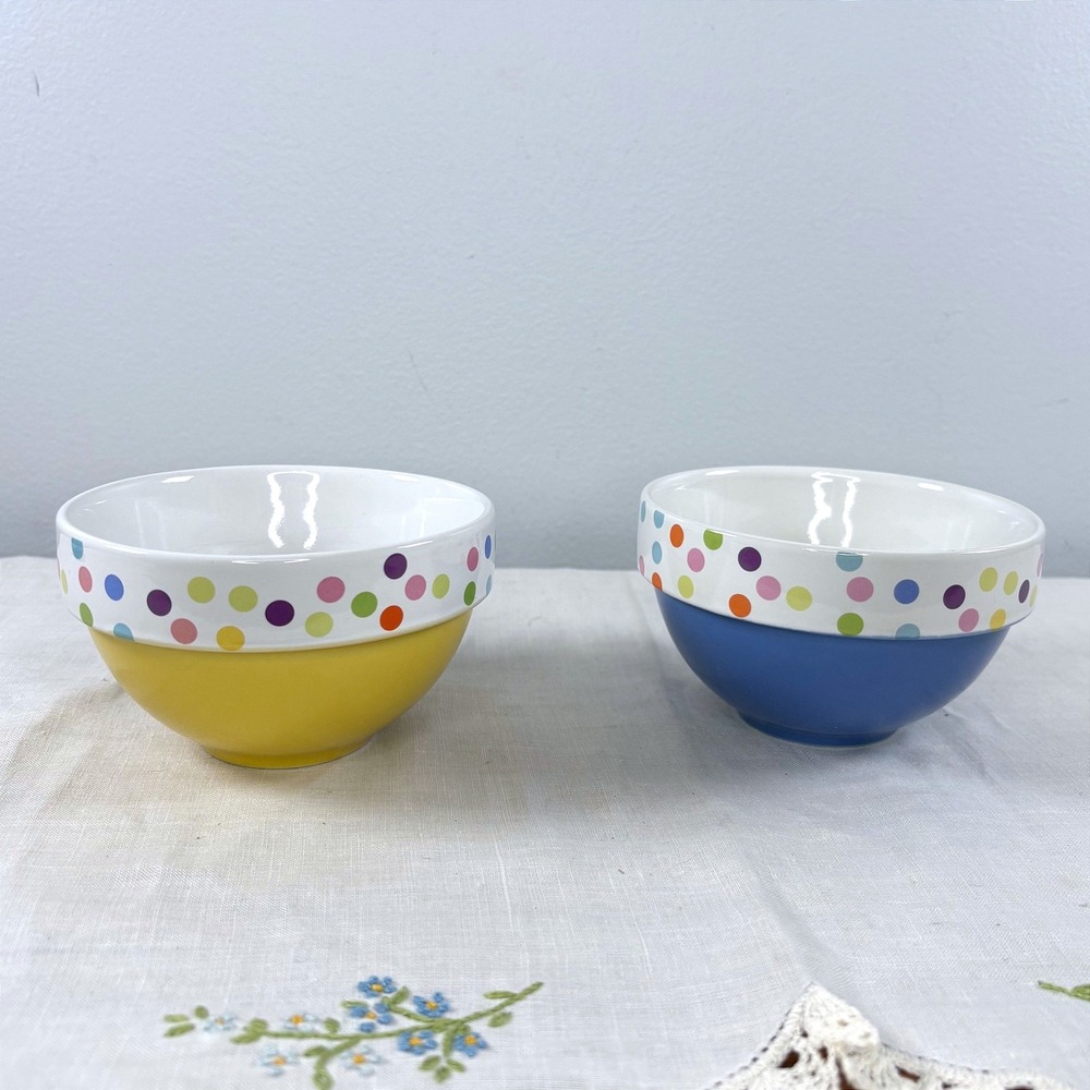 Crate and Barrel Porcelain Polka Dot Bowls Set of 2